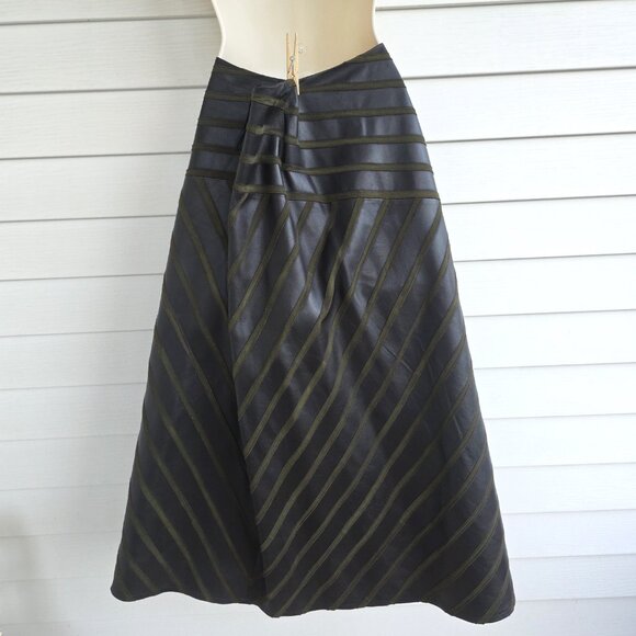 Lafayette 148 New York A line dark brown leather skirt with suede - Picture 3 of 8
